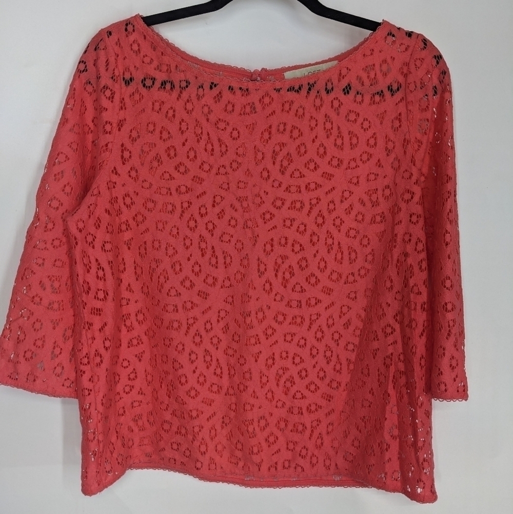 LOFT Sheer Lace 3/4 Sleeve Top